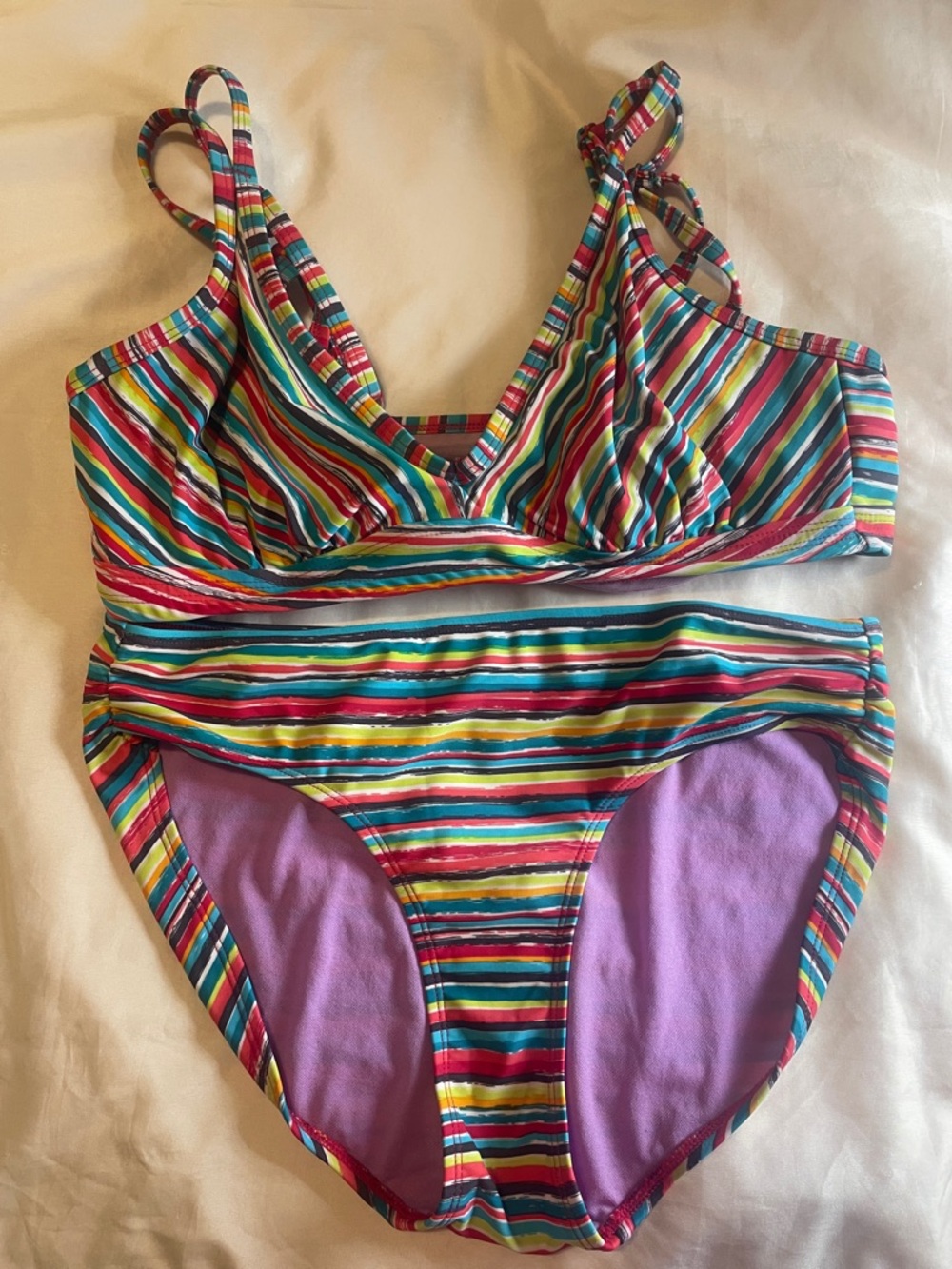 Athleta Multi-Color Striped Bikini Swimsuit Set - Vibrant Resort Wear